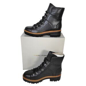 Leather Lug Sole Hiker Combat Leather Boots Black | 6